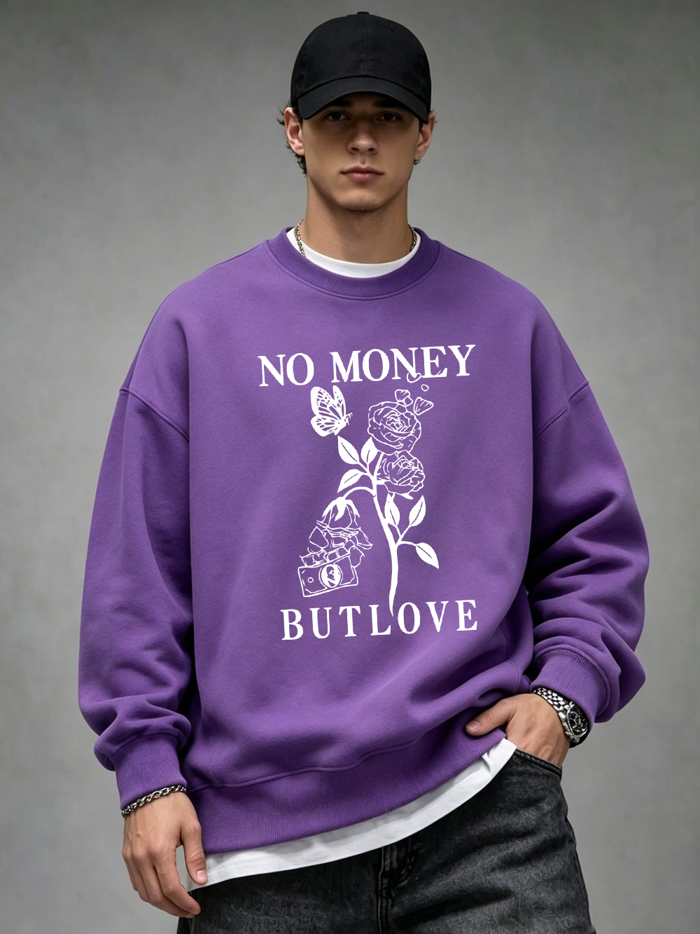 Oversized Crewneck Fleece - No Money But Love Prints Felpe