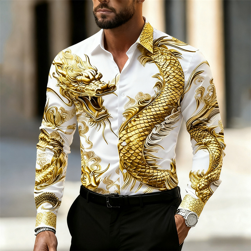 Street Fashion In Chinese - Camicia da Uomo a Maniche Lunghe