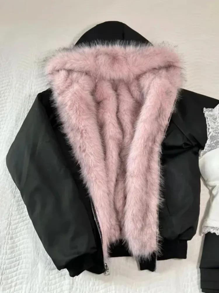 Street Fashion Korean Girl - Cappotto patchwork in pelliccia da donna