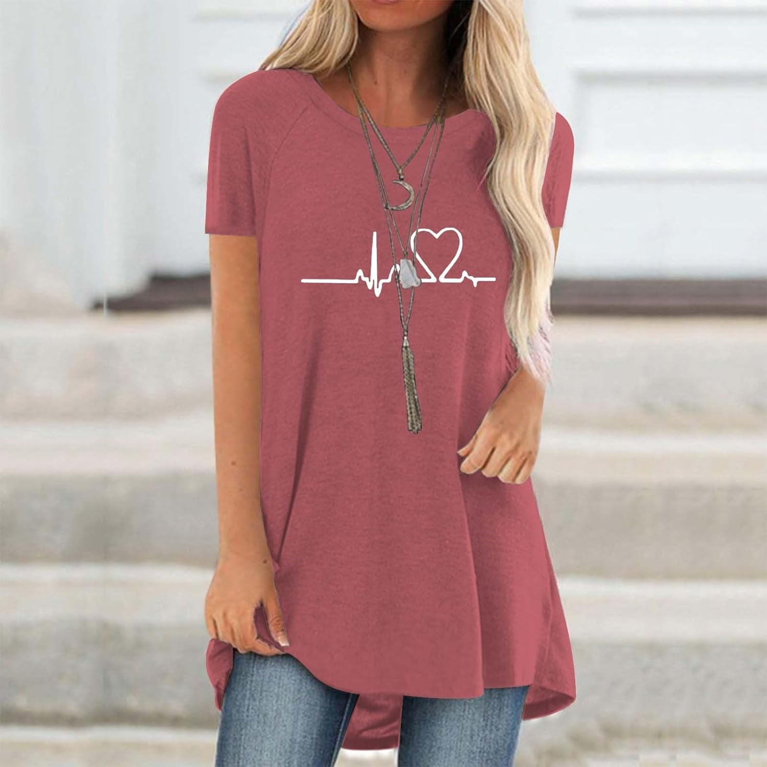 Longline Tee Oversized - Line Love Graphics T-Shirt con stampa