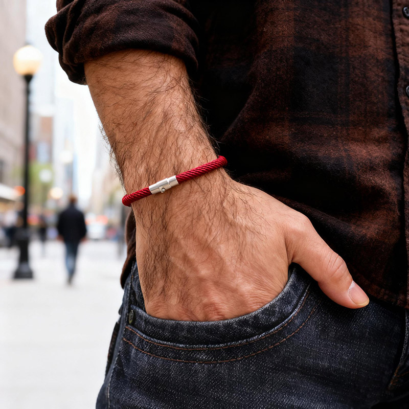 Street Fashion In Milan - Bracciale a corda intrecciato fatto a